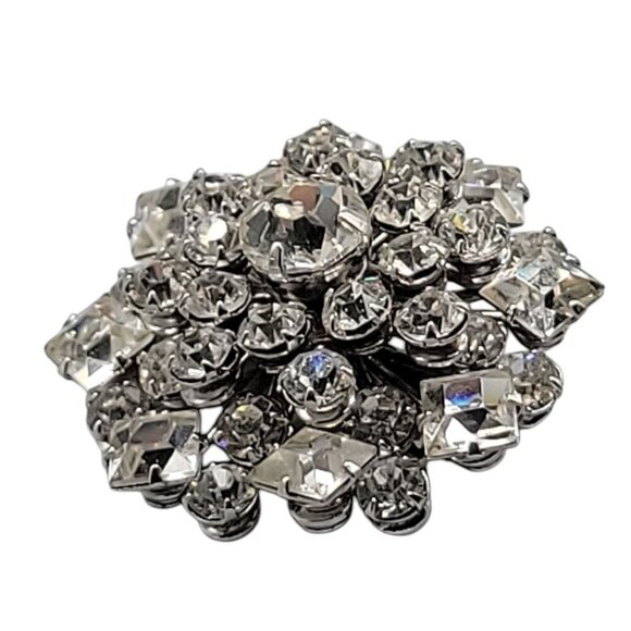 Sparkling Rhinestone Snowflake Brooch Vintage Layered 1940s Design Clear Stones - Picture 12 of 13